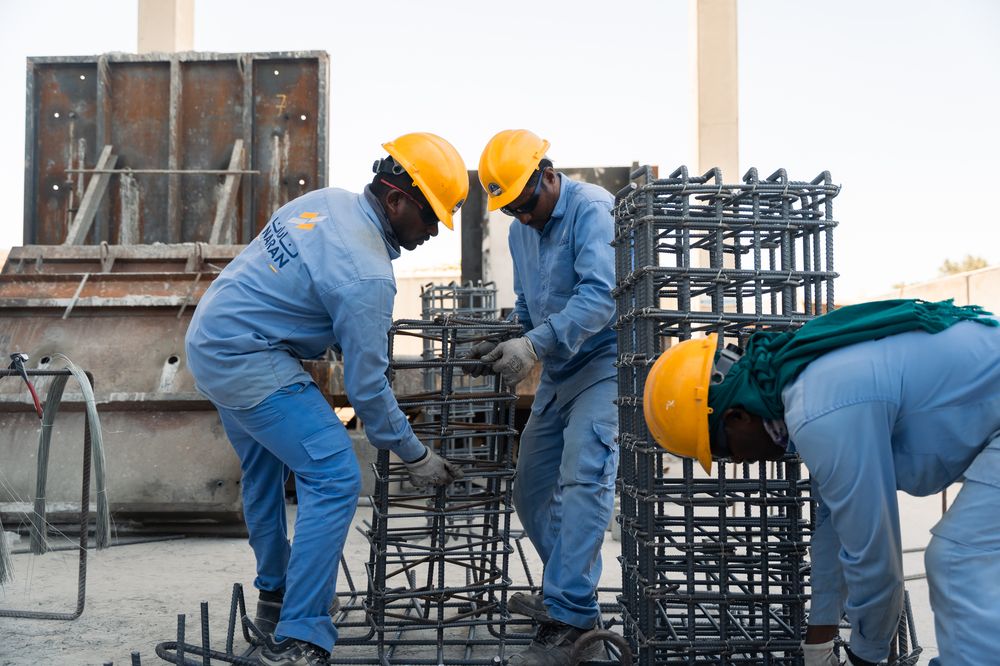 Reinforcement cages being prepared on the Naran production floor